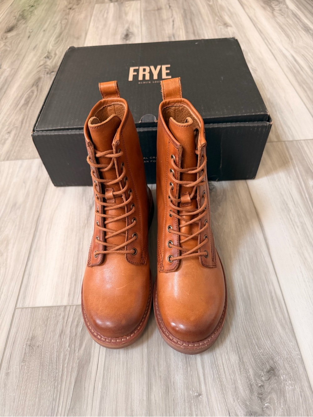Frye Veronica Flex Combat Boots 6.5 Caramel Leather New in Box Made in Mexico